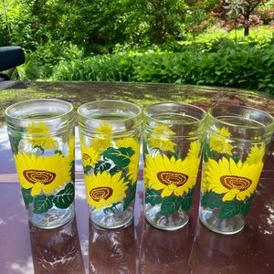 Vintage MCM drinking glasses 4 sunflower Anchor Hocking?